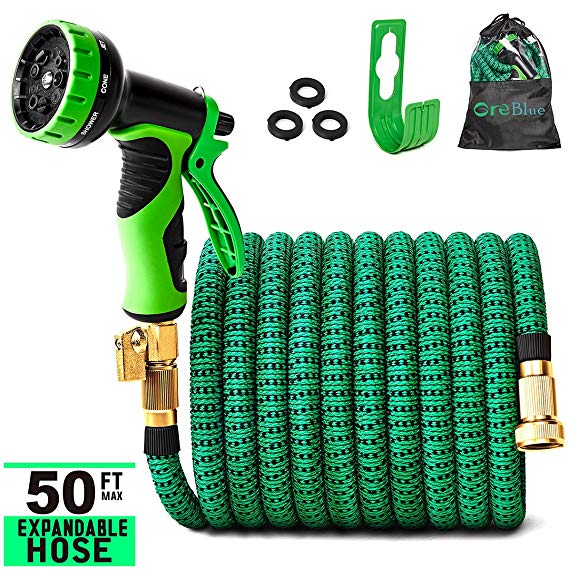 Greblue 50 ft Garden Hose,Lightweight Expandable Garden Water Hose with 3/4 inch Solid Brass Fittings,Expanding Garden Hoses 9 Function Spray Nozzle,Durable Outdoor Gardening Flexible Hose for Yard