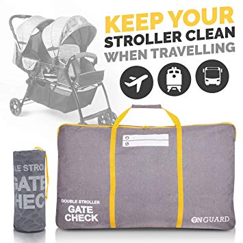OnGuard Stroller Travel Bag for Double Strollers - Waterproof Rip Resistant Polyester Compact - Stroller Bag Cover Accessories, Stroller Bag for Airplane, Gate Check Bag for Baby Stroller