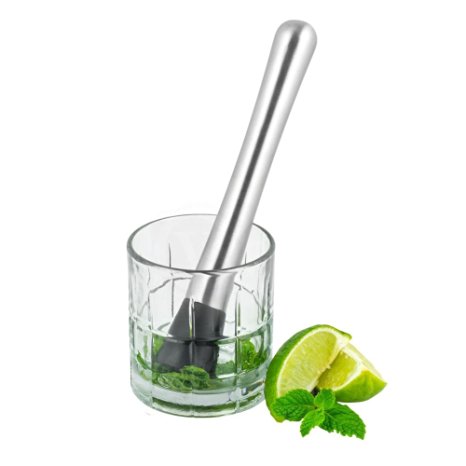 Zelta Stainless Steel Cocktail Muddler - Grooved Nylon Head - Lifetime Guarantee - Create Delicious Refreshing Cocktails