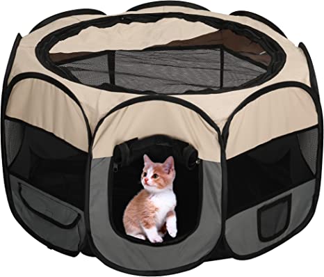 Medog Exercise Playpen Pet Tent Playground for Dogs and Cats Playpens Portable Foldable Pet Open-Air Playpen for Dogs Cats Rabbit Puppy Hamster or Guinea Pig Playpens with Pocket (S 7441 Grey)