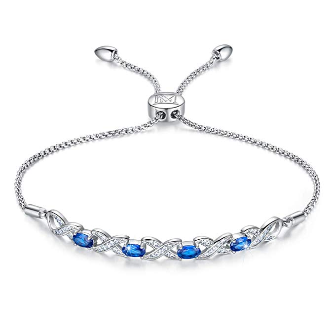 NINAMAID Infinity Bracelet for Womens Symbol Oval-Shaped Sapphires Round-Cut Cubic Zirconia Adjustable Bolo Bracelet Gifts for Girl