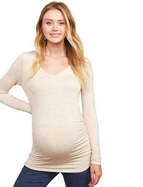 Motherhood Maternity Women's Maternity Long Sleeve V-Neck Side Ruched Tee Shirt