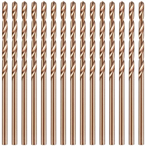 Cobalt Drill Bit Set M35 High Speed Steel Twist Drill Bit Set for Hardened Metal Stainless Steel Cast Iron Woodwork Plastic (15 Pieces,5/64 Inch)