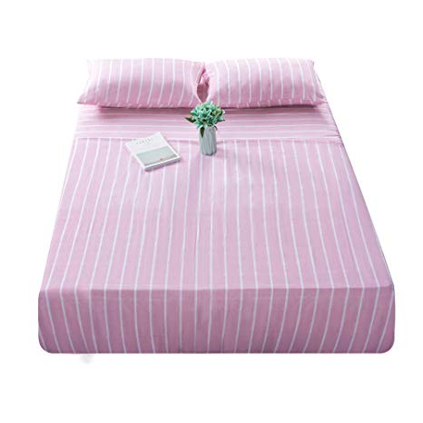 Homelike Collection 4 Piece Bed Sheet Set with 2 Pillow Cases, Pink Pinstripe/Classic Pattern Sheets - Twin,Deep Pocket,Great Value, Ultra Soft & Breathable,Wrinkle Free Hypoallergenic Bedding