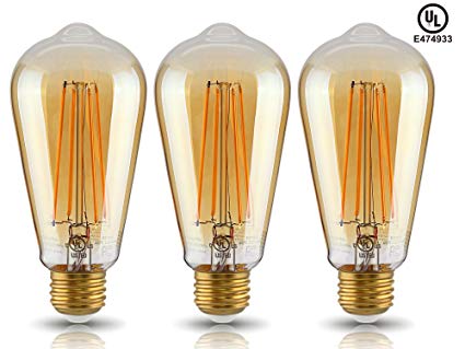 TORCHSTAR LED ST19 Vintage Filament Light Bulb, ST64 S21 Antique Edison Bulb, 4W (40W Equivalent), 2200K Soft White, 400Lm, E26 Medium Base, UL-Listed, 2 Years Warranty, Pack of 3