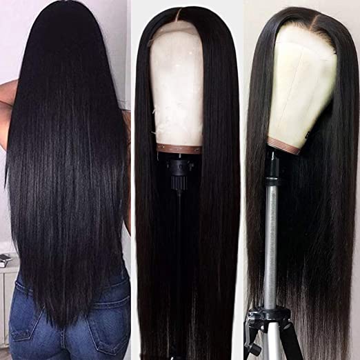 Hermosa Lace Front Human Hair Wigs Pre Plucked with Baby Hair 220% Density 9A Brazilian Straight Human Hair Lace Front Wigs for Women Natural Hairline Black Color 24 inch