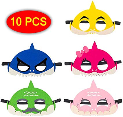 Palksky (10 pcs Little Shark Mask Set/Family Mask for Baby Kids Cosplay Party Favors Felt Half Mask Children Boys Girls Birthday Parties Supplies