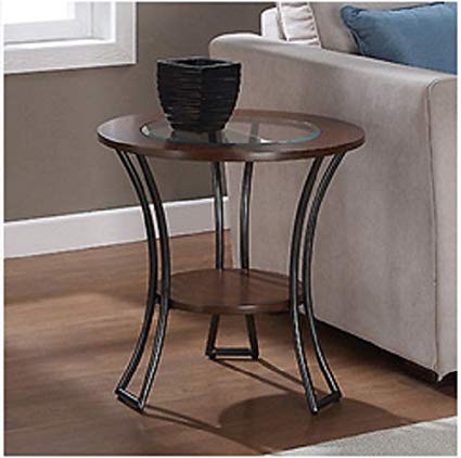 Carlisle Walnut / Charcoal Grey Round End Table, Living Room, Furniture, Tables, Coffee Table, Glass Top, Glass End Table