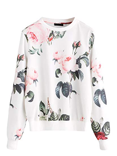 Romwe Women's Casual Floral Print Long Sleeve Pullover Tops