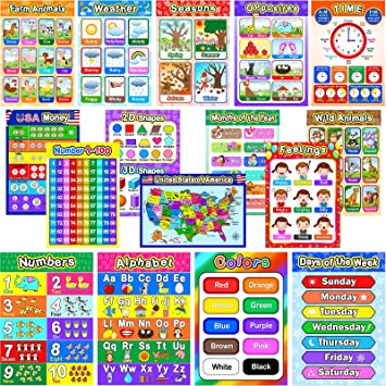 Educational Preschool Posters Learning Poster for Toddler Kid Kindergarten Classroom Learning Decoration, Large 16 x 11 Inch Nursery Homeschool Playroom Teaching Poster (Various Style, 16 Pieces)