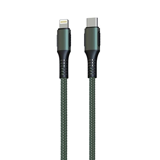 Portronics Konnect CL 18W POR-1067 Type-C to 8 Pin USB 1.2M Cable with Power Delivery & 3A Quick Charge Support, Nylon Braided for All Type-C and 8 Pin Devices, Green