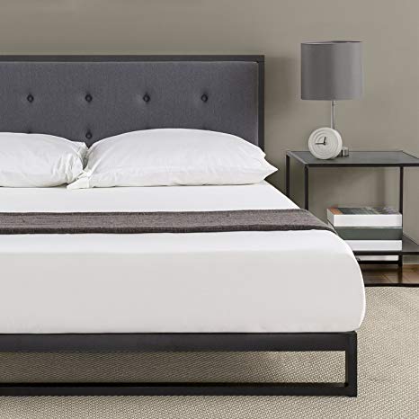 Zinus Trisha 7 Inch Low Profile Platforma Bed Frame / Mattress Foundation / with Tufted Headboard / Box Spring Optional / Wood Slat Support, Twin