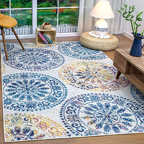 Antep Rugs Elite Collection Bohemian Geometric Circle Indoor Area Rug (Blue, 8' x 10')
