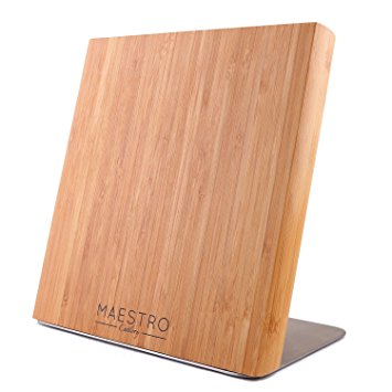 Maestro Cutlery Natural Bamboo Wood Magnetic Knife Set Storage Holder Block