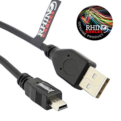 Rhinocables Genuine USB 2.0 A Male to Mini B 5 pin Data Cable Lead black 50cm, 1m, 1.8m, 3m, 5m Lengths (1.8m)