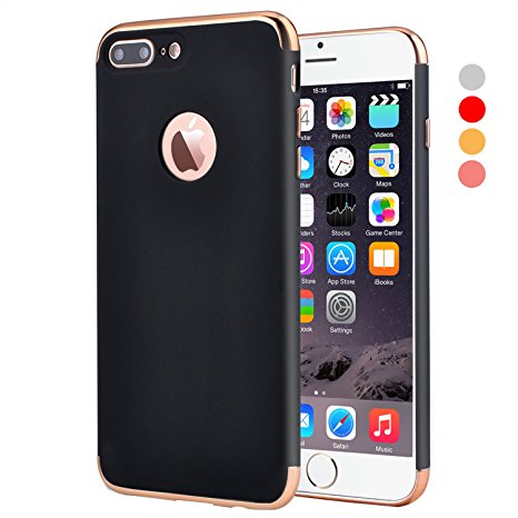 iPhone 7 Plus Case, CANSHN 3 In 1 Ultra Thin and Slim Hard Case Coated Non Slip Matte Surface with Electroplate Frame for Apple iPhone 7 Plus (5.5')(2016) -- Black & Gold