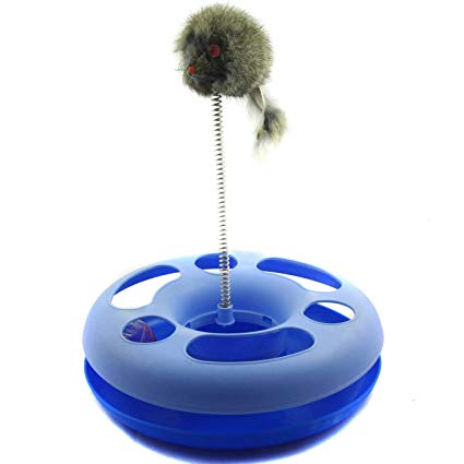 Alfie Lifestyle Pet Accessory - Crazy Donut Chase Ball Track Interactive Cat Toy with Panic Mouse on Spring - Color: Baby-Blue
