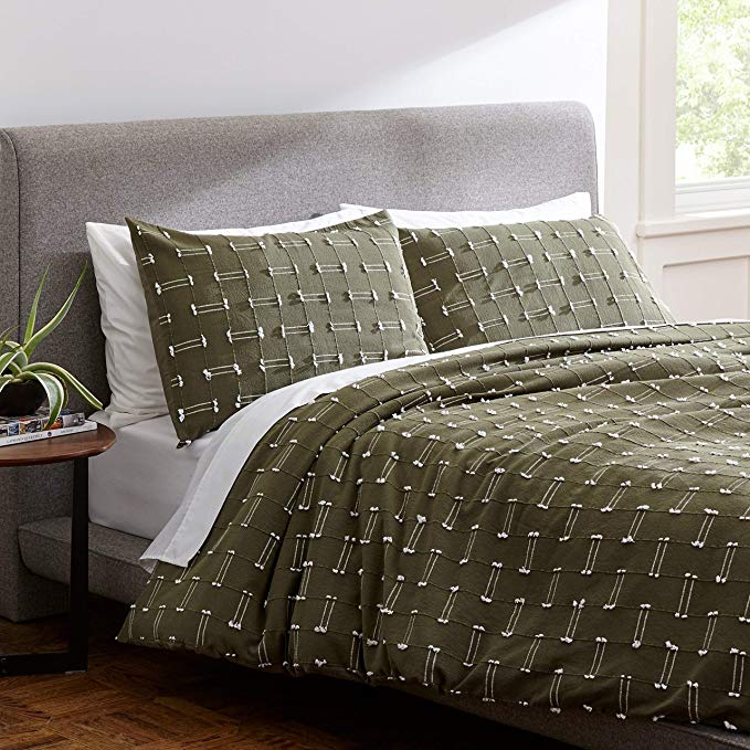 Rivet Global Textured 100% Cotton Duvet Cover Set, Full / Queen, Olive