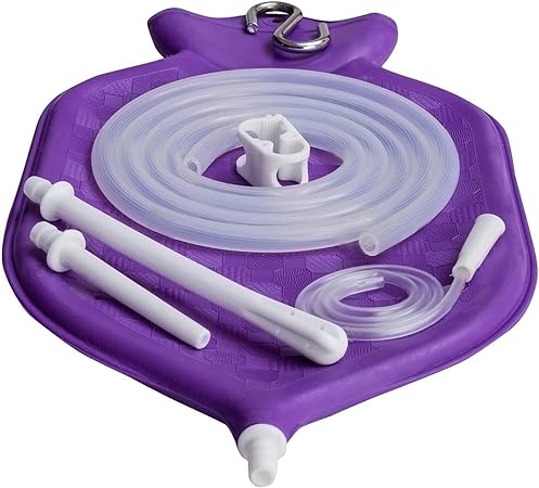 HealthAndYoga(TM) NaturoFlo Superior Enema Bag Kit - 2 quart Fountain (Open) top - Silicone Hose with Robust Metal Suspension (Purple)