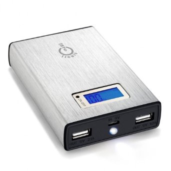 Intocircuit 11200mAh Dual USB Ports Portable Power Bank Charger External Battery Pack with Smart LCD and LED Flashlight Silver
