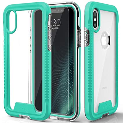 Zizo ION Series Compatible with iPhone X Case Military Grade Drop Tested with Tempered Glass Screen Protector iPhone Xs Case Teal Clear