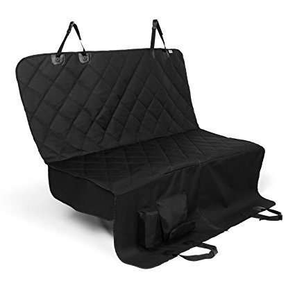 Car Seat Protector Pet Seat Cover, Dog Car Seat Covers Double Nonslip Rear Seat Backing, Hammock, Waterproof, Side Flaps, Black, Quilted Padded for Cars SUVs Trucks