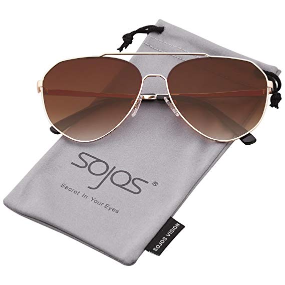 SOJOS Oversized Aviator Sunglasses Mirrored Flat Lens for Men Women UV400 SJ1083