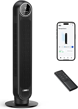 Dreo Nomad One S Smart Turmventilator, WiFi Alexa Fan, 90° Oszillierender Ventilator mit Sprachsteuerung, Fernbedienung, 4 Modi, 4 Geschwindigkeiten, 8-Stund-Timer, Leise für Schlafzimmer Büro