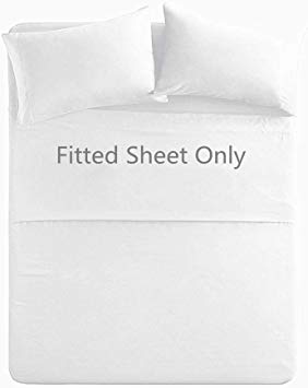 Full Size Premium Cotton Fitted Sheet Only - 300 Thread Count Pure Natural Cotton Fabric - 15" Deep Pocket,Breathable,Ultra Soft & Silky (Full,White)