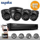 Sannce 8CH 960H CCTV DVR Recorder with 4x 800TVL Security Dome Camera SystemDay Night Vision Email Alerts and Motion DetectionP2P and QR Code Scan Remote Access No Hard Drive