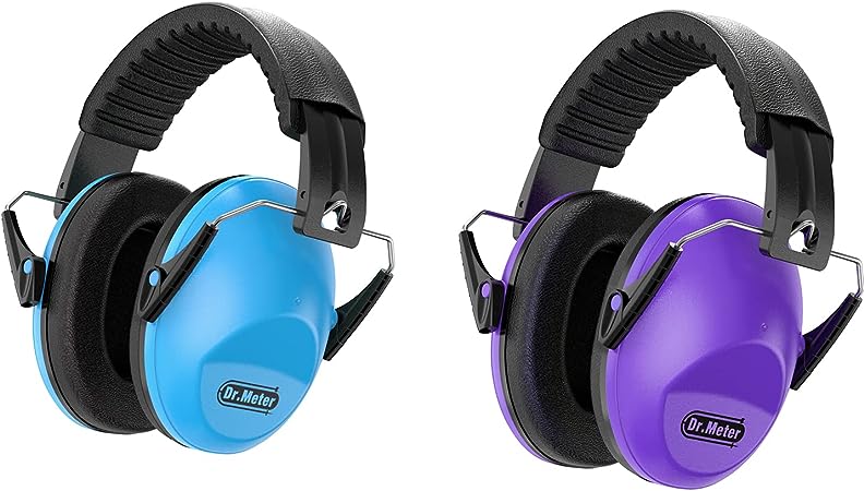 Dr.meter Ear Muffs for Noise Reduction EM100 27NRR Kids Noise Cancelling Headphones with Adjustable Headband - Kids Ear Protection for Shooting Mowing and Sleeping - 2 Packs, Blue & Purple