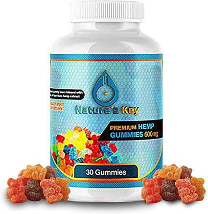 Premium Hemp Gummies - 20mg Per Gummy- Organic Hemp Extract Infused - Relaxing, Pain Relief, Stress & Anxiety Relief - Sleep Better- by Nature's Key (30 Count New)