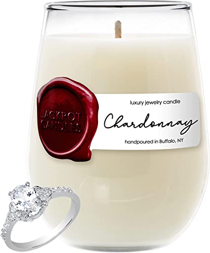 Jackpot Candles Chardonnay Wine Glass Candle with Ring Inside (Surprise Jewelry Valued at 15 to 5,000 Dollars) Ring Size 6