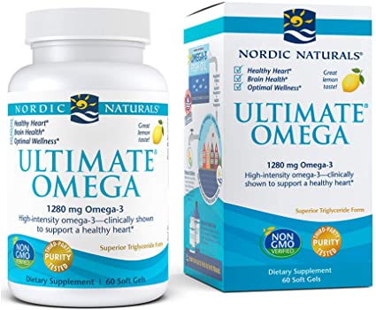 Nordic Naturals Ultimate Omega, Lemon Flavor - 1280 mg Omega-3-60 Soft Gels - High-Potency Omega-3 Fish Oil Supplement with EPA & DHA - Promotes Brain & Heart Health - Non-GMO - 30 Servings