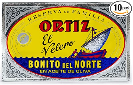 Ortiz Family Reserve White Tuna in Olive Oil | 10 Pack | Bonito del Norte Reserva de Familia Imported from Spain | Wild Caught | 100% Natural | Premium Fish in 3.95 Oz Can (112 Gram) (10)