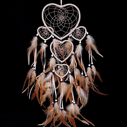 Large Handmade Dream Catcher Traditional Dreamcatcher Feather Wall Hanging Decoration Ornaments Five Hearts Beige