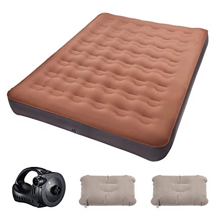 TOPELEK Queen Air Mattress, Airbed with Built-in Electric Pump, Flocked Fabrics/Pongee Fabrics & Extra Thick PVC, Storage Bag, Easy Setup for Indoors and Outdoors Use, Height 19”/9” for Guest