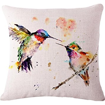 Oil Painting Bird Hummingbird Throw Pillow Case Cushion Cover Decorative Cotton Blend Linen Pillowcase for Sofa 18 "X 18 " (2)
