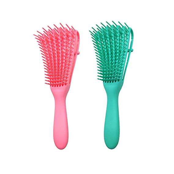 2 Pieces Detangler Hair Brush for Natural Hair for 3a to 4c Kinky Wavy,Coily Hair,Curly,Detangle Easily with Wet/Dry Easy to Clean (Pink, Green) (Green)