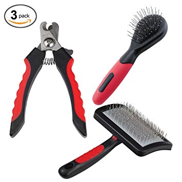 Professional Dog Grooming Tools Kit from Paw Brothers - Dog Nail Clippers, Slicker Brush, and Greyhound Metal Comb Pet Grooming Tools - 100% Guaranteed