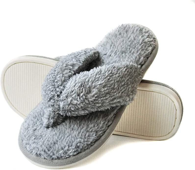 Onmygogo Home Fuzzy Slippers for Women Open Toe, Indoor Plush Thong Slippers Flip Flops