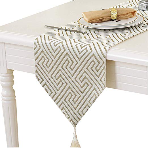 ZebraSmile Hollow Out Maze Luxury Chinlon Silver Table Runners with Tassels for Dining Table Decoration 13" x 71"