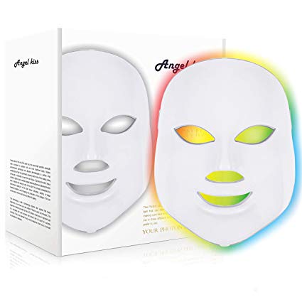 Angel Kiss 7 Color LED Mask - Red Photon Light Skin Rejuvenation Treatment Skin Toning Facial Skin Care Mask - White