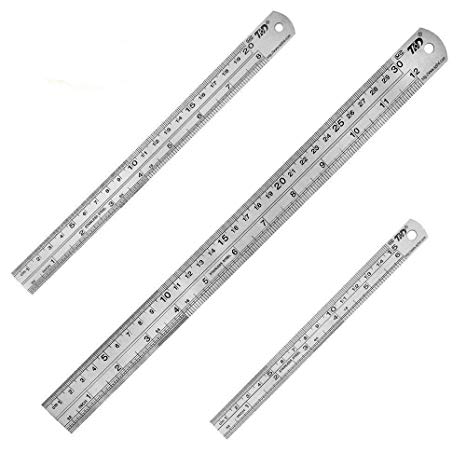 Bestgle 3PCS Stainless Steel Office Ruler Set 12 Inch   8 Inch   6 Inch Metal Metric and Imperial Rulers Kit for Engineering & Teaching & Office