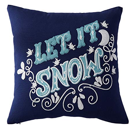 Cassiel Home Christmas Decorations, Christmas Throw Pillow Cover 18x18 Embroidery Let It Snow Blue Pillow Cover Merry for Kids Girls