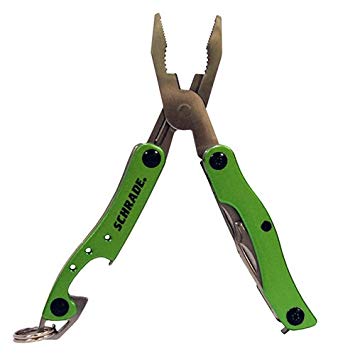 Schrade ST12 4.2in Stainless Steel Green 8 Piece Keychain Tool with Bottle Opener, Pliers and Screwdrivers for Outdoor Survival, Camping and EDC