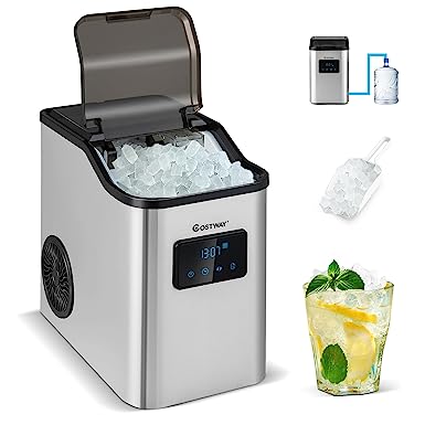 COSTWAY Nugget Ice Maker Countertop, 60 Lbs/24H, Pebble Ice Machine with Self-Cleaning, 12H Appointment Function, 2 Ways Refill Water, Portable Ice Maker for Home Office Bar Party, Stainless Steel