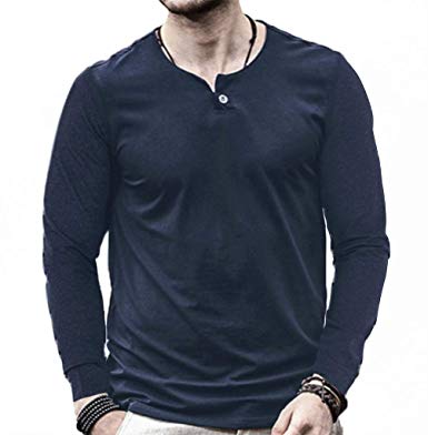 Aiyino Mens O-Neck Long Sleeve/Short Sleeved T-Shirts Cotton Casual Henley Shirts Regular Fit for Winter