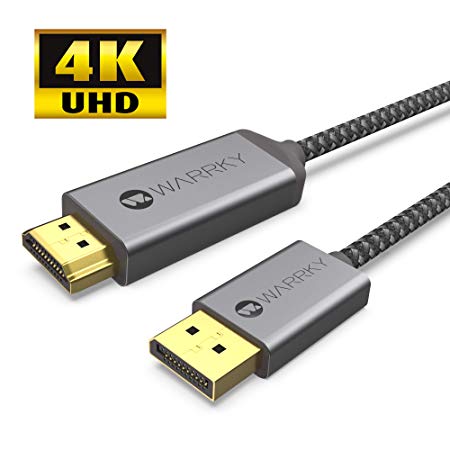 4K DisplayPort to HDMI Cable WARRKY 6.6ft [High-Speed, 24k Gold-Plated] Braided Display Port to HDMI/DP to HDMI Cable Compatible for Lenovo, HP, ASUS, DELL, Desktop, GPU, AMD, NVIDIA and More