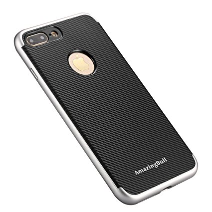 AmazingBull (TM) iPhone 7 Plus (5.5 Inch) phone case non-slip texture surface Slim Fit Cover with Carbon Fiber Premium Bumper Style 360º Protection for Apple iPhone 7 Plus (2016) (Silver)